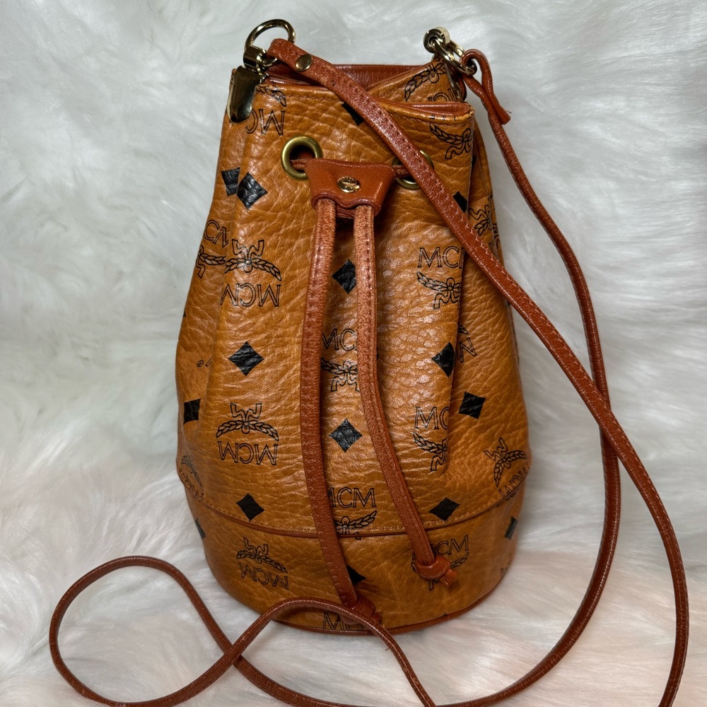 MCM Visetos Leather-Trimmed Bucket Bag